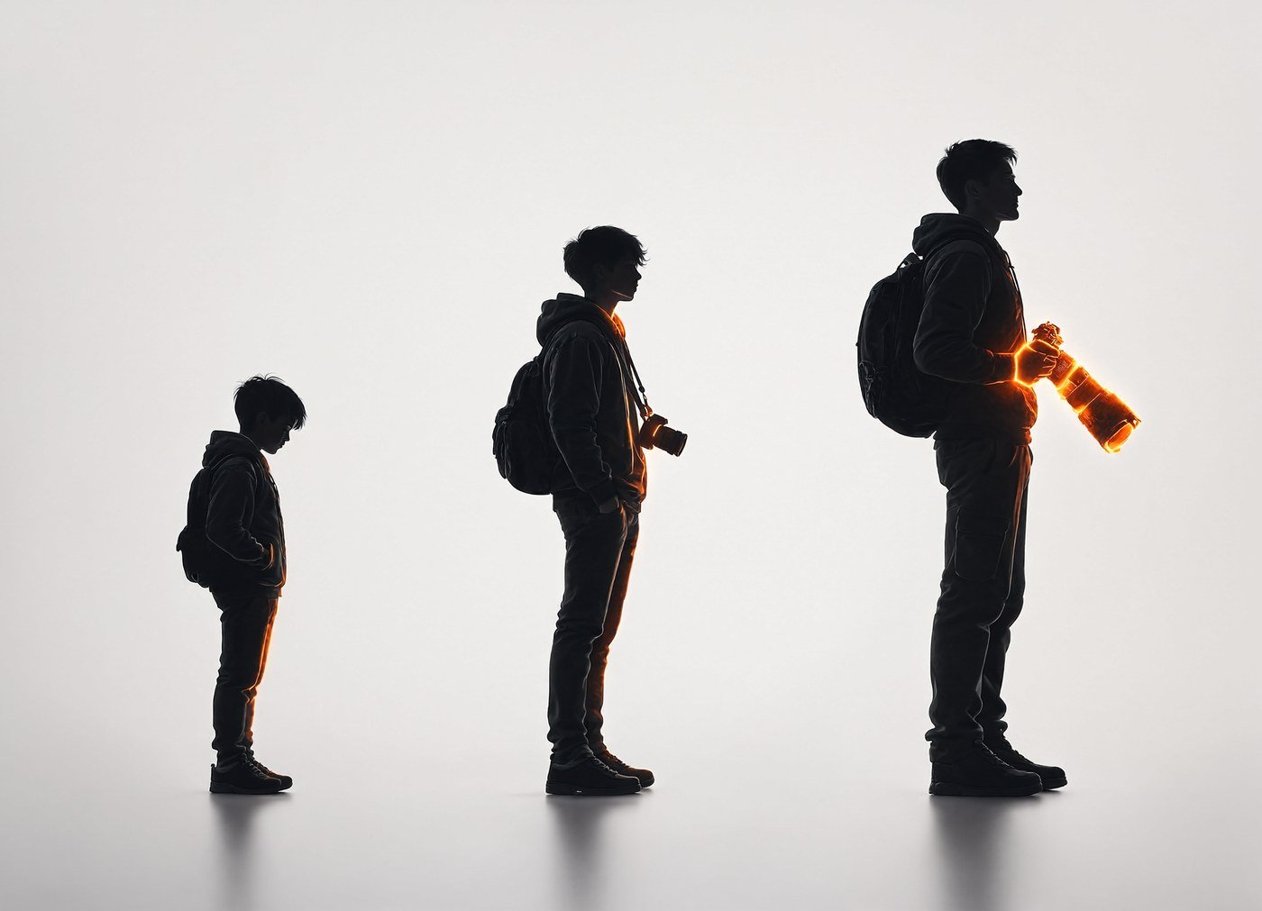 A silhouette growing from beginner to expert, left to right